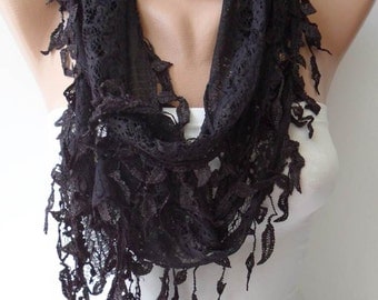 Mother's Day - Lace Scarf in Black with Trim Edge