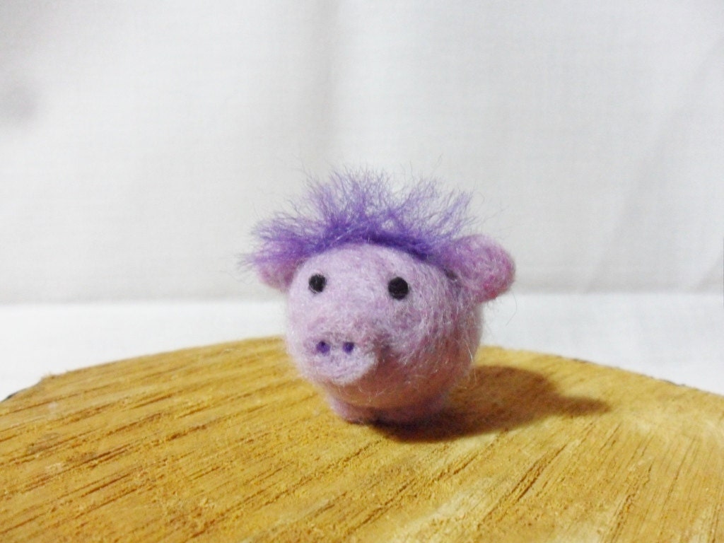 Needle Felted Pig -  miniature purple pig figure - 100% merino wool - Pig With Attitude