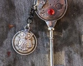 Owl & Key Necklace - Watch parts