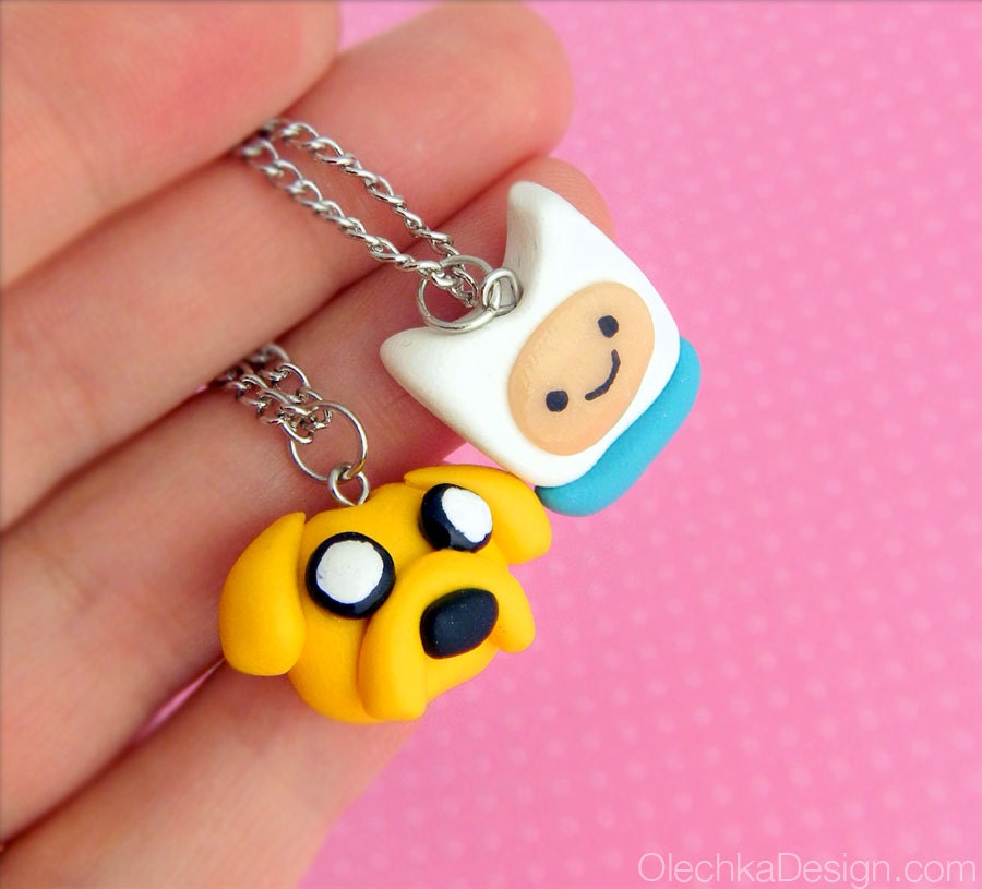 Jake and Finn Adventure Time Pendant Necklace Best Friends Polymer Clay, (1pc.)