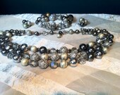 Vintage Pearl Parure Necklace Bracelet Earrings Set White Black & Grey Pearls Retro Mid Century Antique Vintage Estate Jewelry