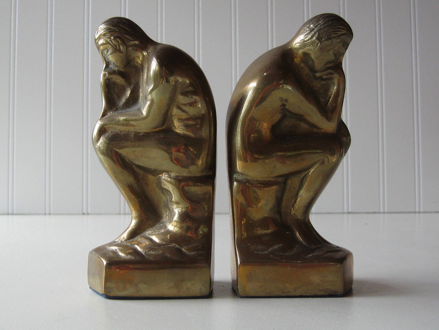 Brass Bookends, The Thinker, Collectible, Fathers Day,  Brass figurine