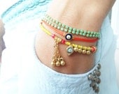 Ethnic bracelet evil eye jewelry green orange yellow pendant accessories women gift best friend birthday turkish istanbul colorful stylish