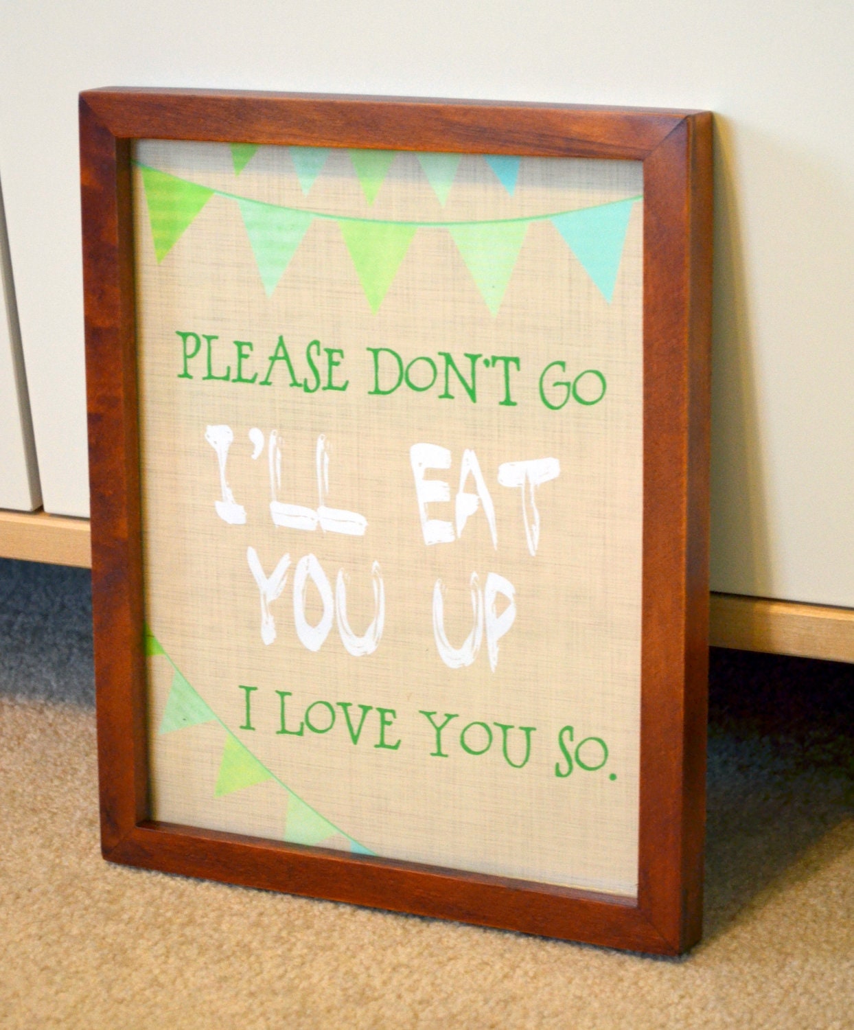 Please don't go 8x10 where the wild things are quote print- boy nursery quote- burlap and rustic nursery art- bunting- baby shower gift