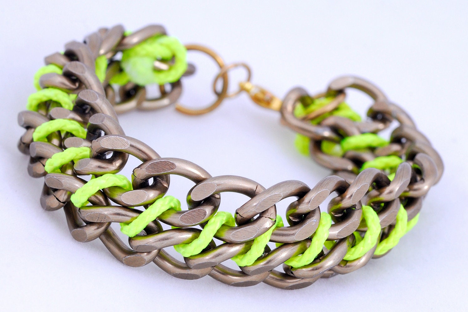Neon Yellow Gunmetal-Chain Bracelet