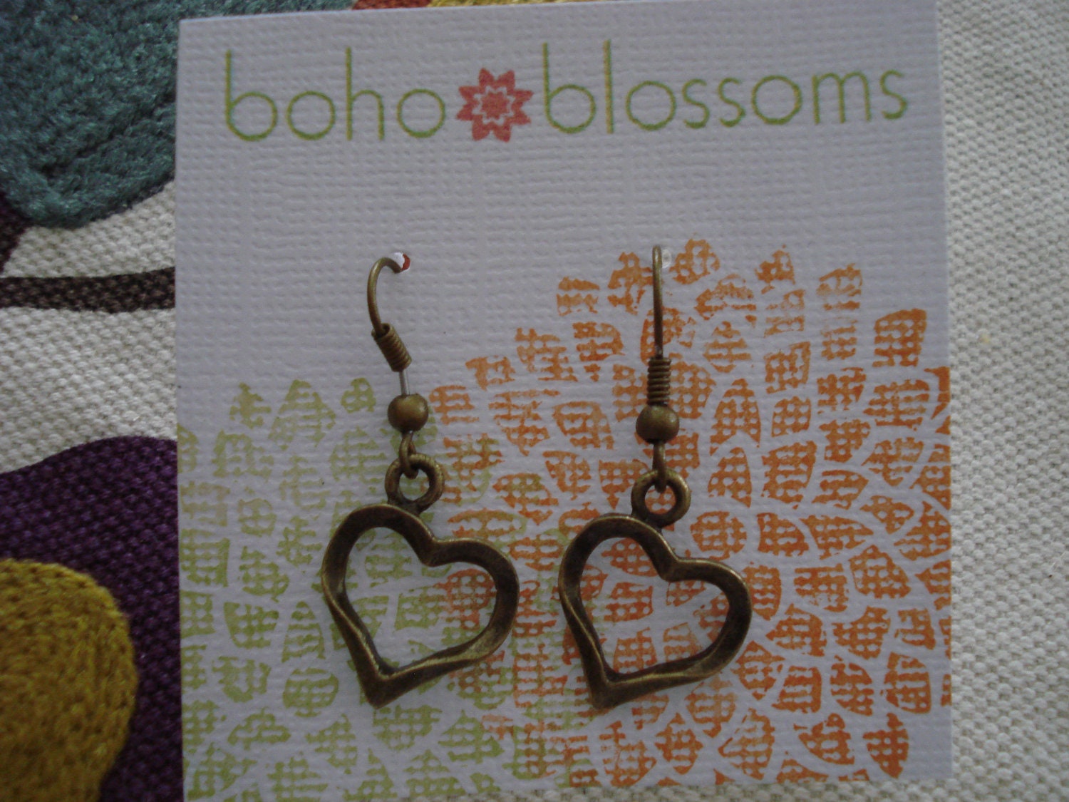 Brass Heart Charm Dangle Earrings