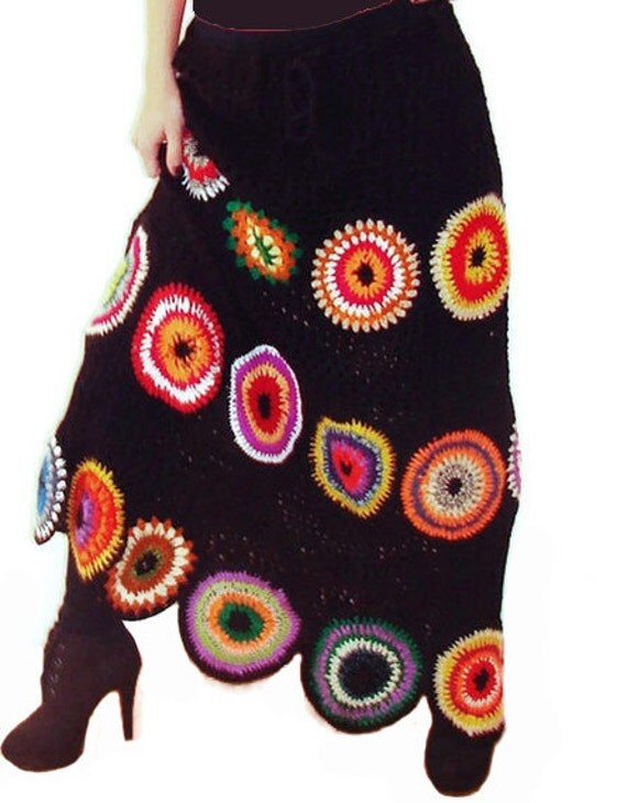 Boho Skirt, Gypsy Skirt, Long Skirt, Crochet, Geometric, Fall Skirt, OOAK