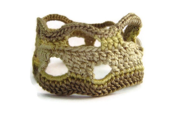 Crochet Bracelet - Freeform - Crochet Jewellery - Gift For Her - Green Khaki Grey - OOAK