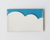 Business Card Holder - Leather Card Case with Aqua Blue Sky and White Cloud - Handmade and Hand Stitched - Free Monogram
