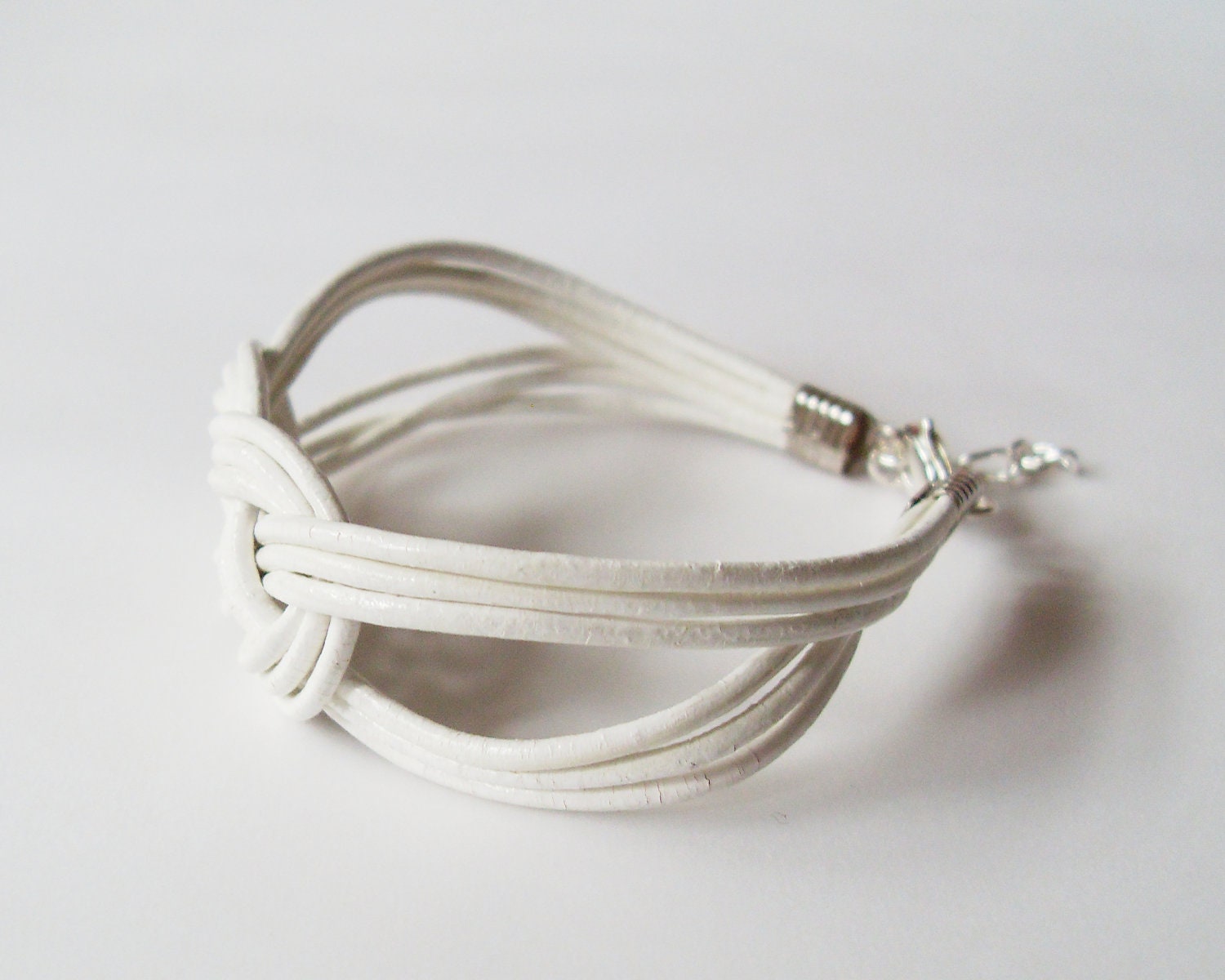 Leather Sailor Knot Bracelet - White Leather Strap Bracelet with Sailor Knot - Bridesmaids Gift Idea