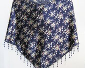 Summer shawl, dark blue satin floral shawl