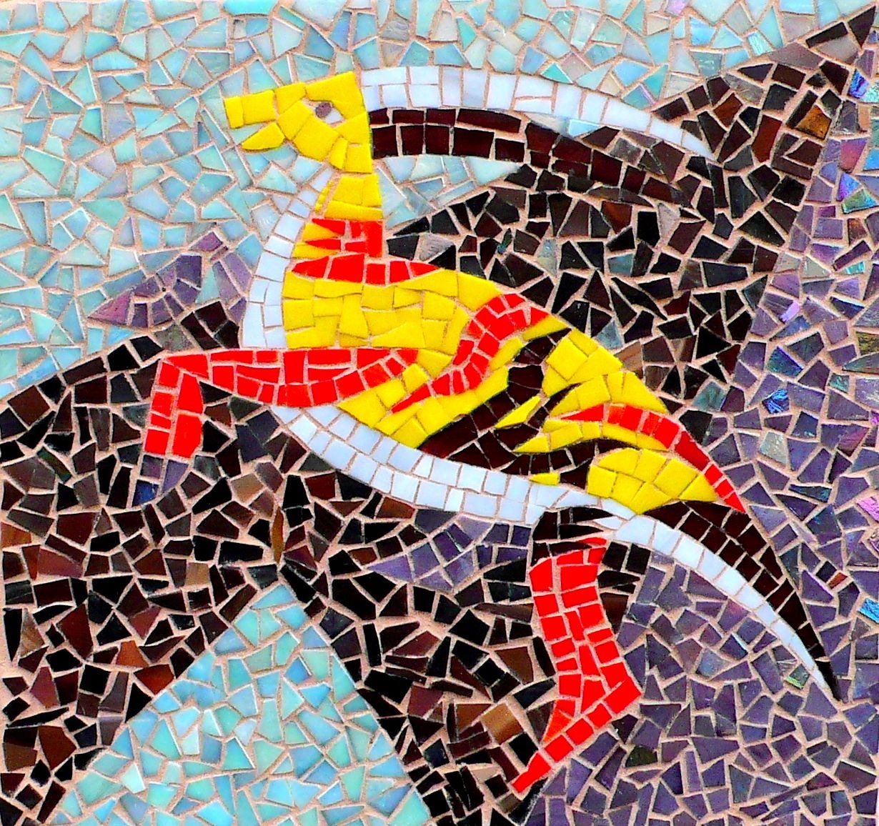 yellow, violet, brown, art glass mosaic, Stambecco - futurisme Depero - animal Ibex