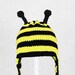 Bumble Bee Earflap Hat, Black and Yellow Knit and Crochet Beanie, send size choice baby - adult