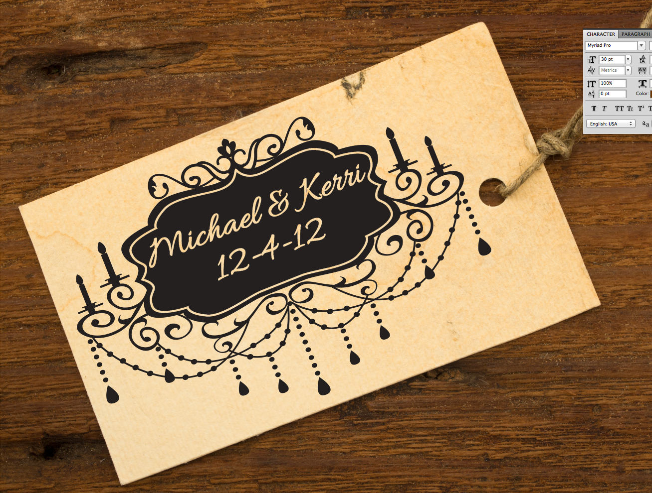 Princess Chandelier - Personalized Wooden Stamp - Save the Date