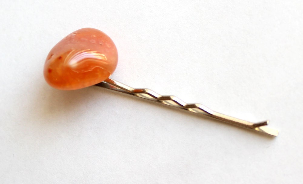 Tumbled Stone Hair Pin - Carnelian - Red Orange