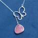 Butterfly Necklace Lariat with Pink Stone - Grapefruit Pink Stone Neckace on Sterling Silver Chain