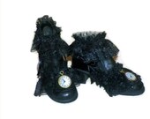 ON SALE Upcycled Recycled Retro Steampunk Victorian Vintage Womens OOAK Short Side Zip Boots Shoes