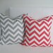 Gray and Coral Chevron Pillow Covers - 16x16 - Set of 2 Decorative Throw Pillow Covers