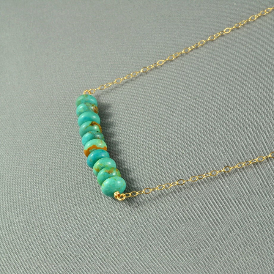 Genuine Turquoise Beads Necklace, 14K Gold Filled Chain, Beautiful Stone Necklace,also in Sterling Silver