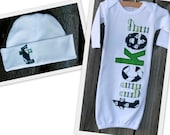 Gift Set -- Hand appliqued newborn gown and cap