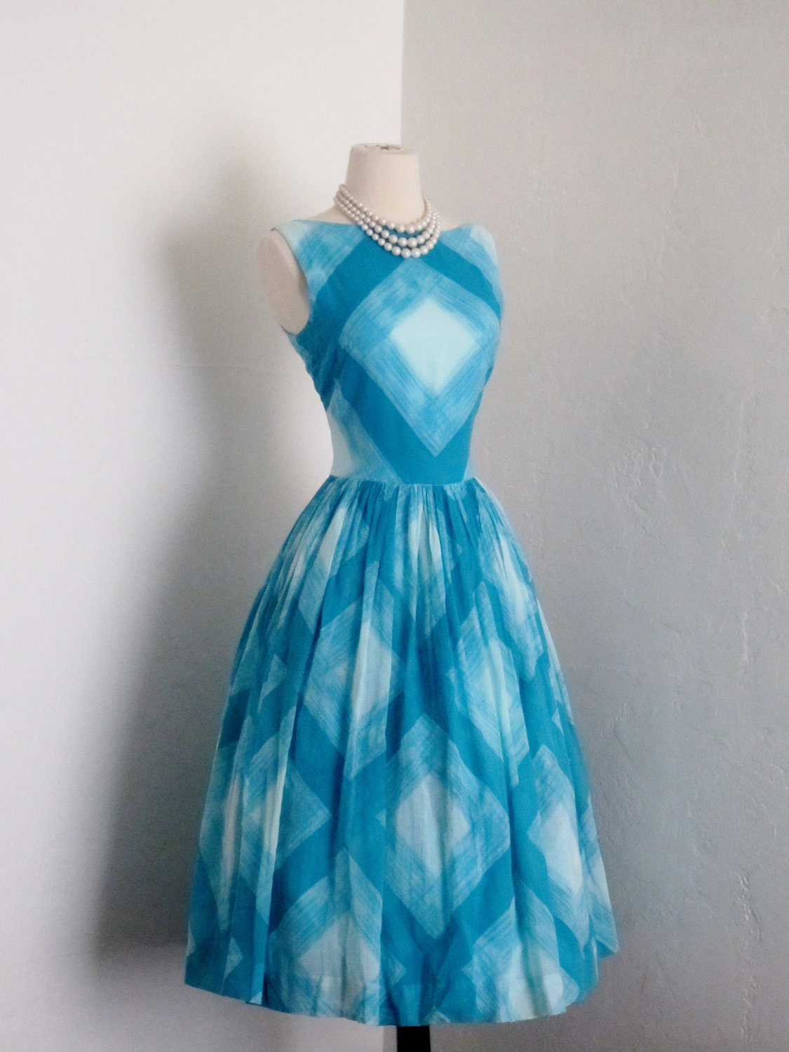 ON HOLD vintage 1950's Jonathan Logan turquoise diamond breezy cotton summer pin up sundress dress