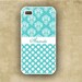 Tiffany blue Iphone 5 case, Iphone 4 case  - Tiffany blue polka dots and damask - monogrammed Iphone 5 cover, Iphone 4s plastic case (9824)