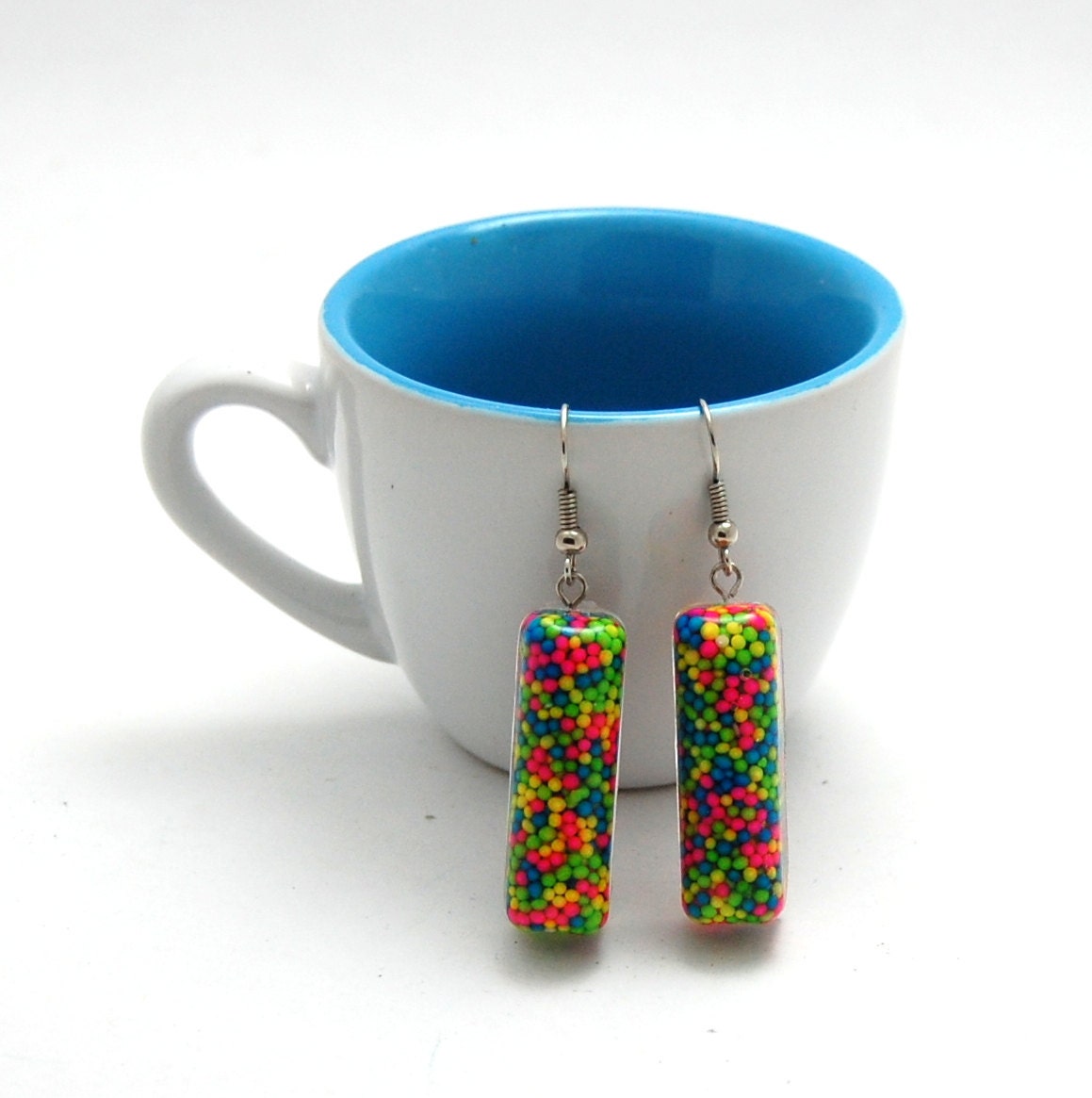 Neon Rainbow Sprinkle Resin Rectangle Earrings
