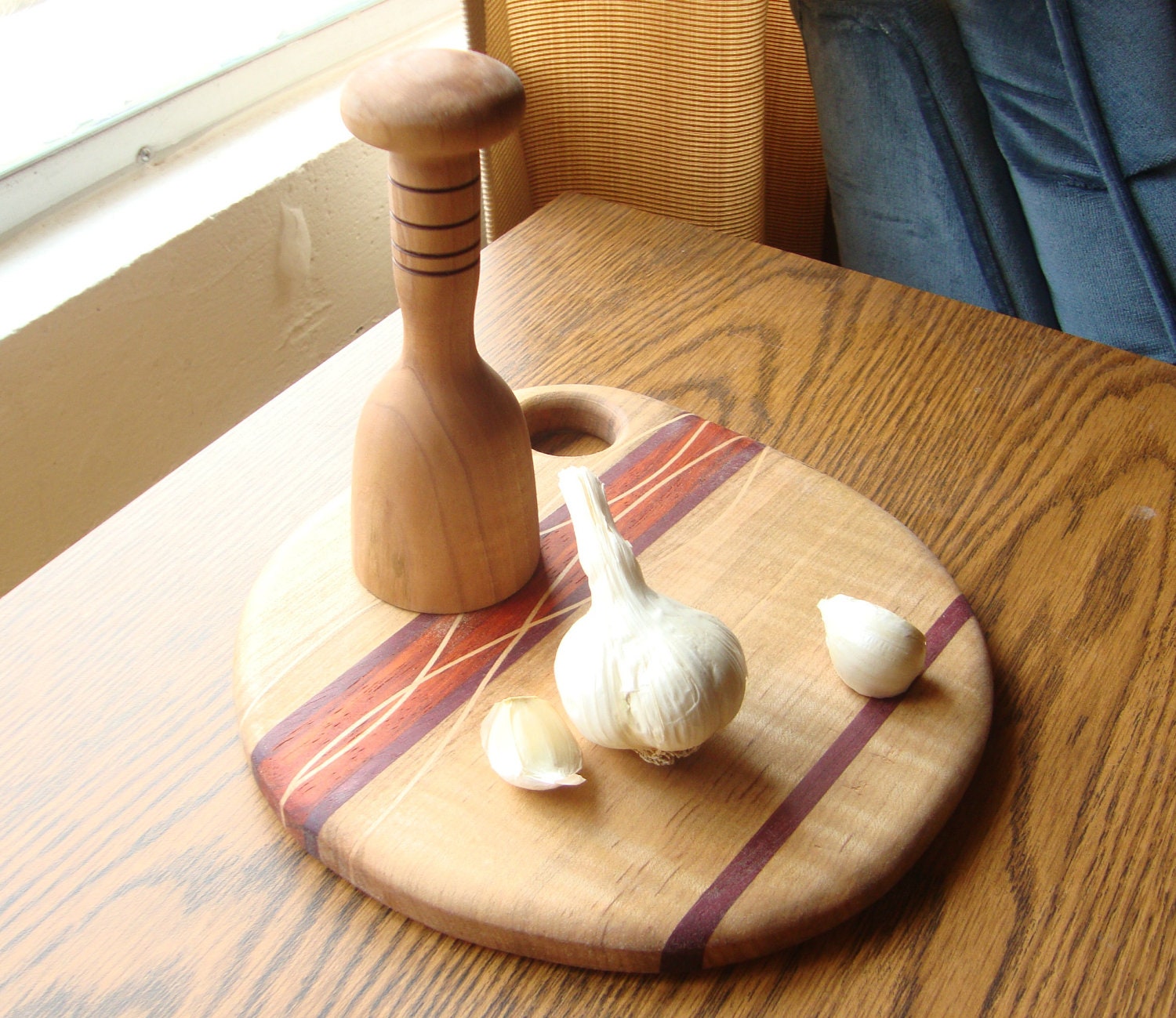 Garlic Crusher - pear wood - handmade unique garlic press