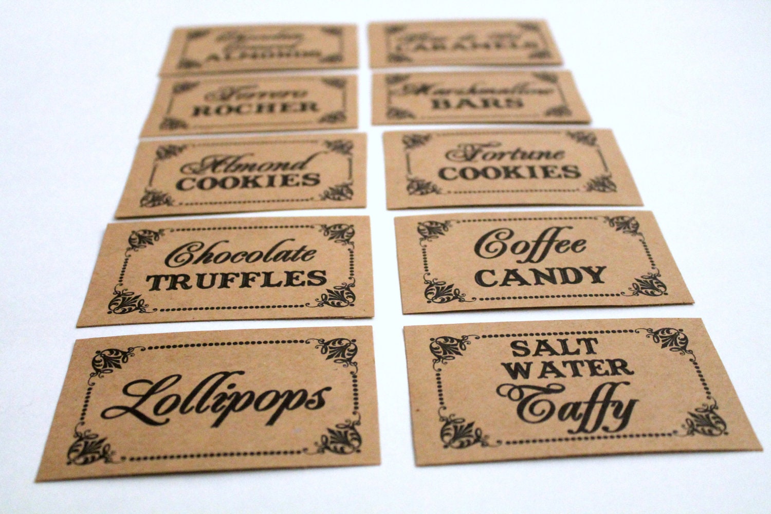 Set of 10- Candy Buffet / Candy Bar / Food Labels / Tags Wedding Signs - I print the names on labels for you