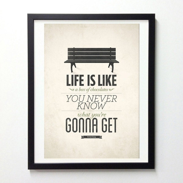 Forrest Gump Life quote poster - Life is like a box of chocolates - Retro-style typography quote art wall decor A3