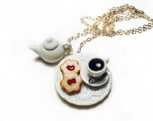 Coffee Cup and Cookies Chain Necklace, Miniature Food Jewelry, Miniature Food Necklace, Dollhouse Miniature