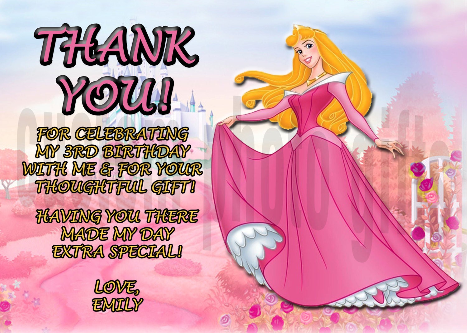 Disney Princess Sleeping Beauty Thank You Card Personalized Birthday Digital File