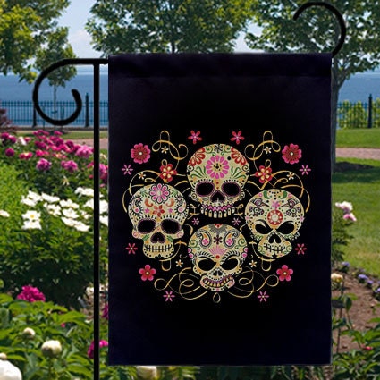 Sugar Skulls Day of the Dead Small Garden Yard Flag, Cool Gothic Flare