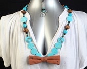 Hunger Games Inspired Turquoise with Vintage Bow Tie Necklace Set Style 62