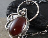 Red Oval Carnelian Handmade Necklace on a Sterling Silver Chain