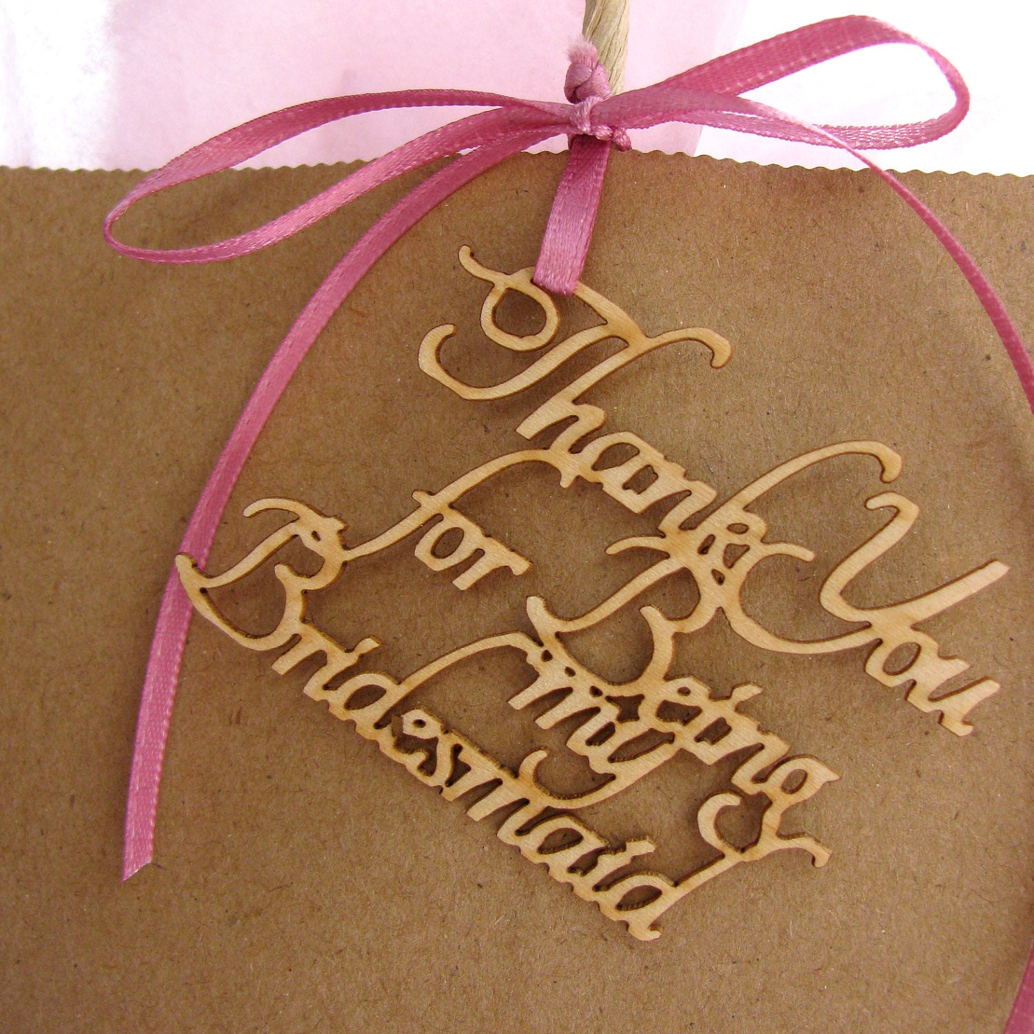 Bridesmaid Gift Tags: Set of Four "Thank You for Being My Bridesmaid" Lasercut Wood Gift Tags