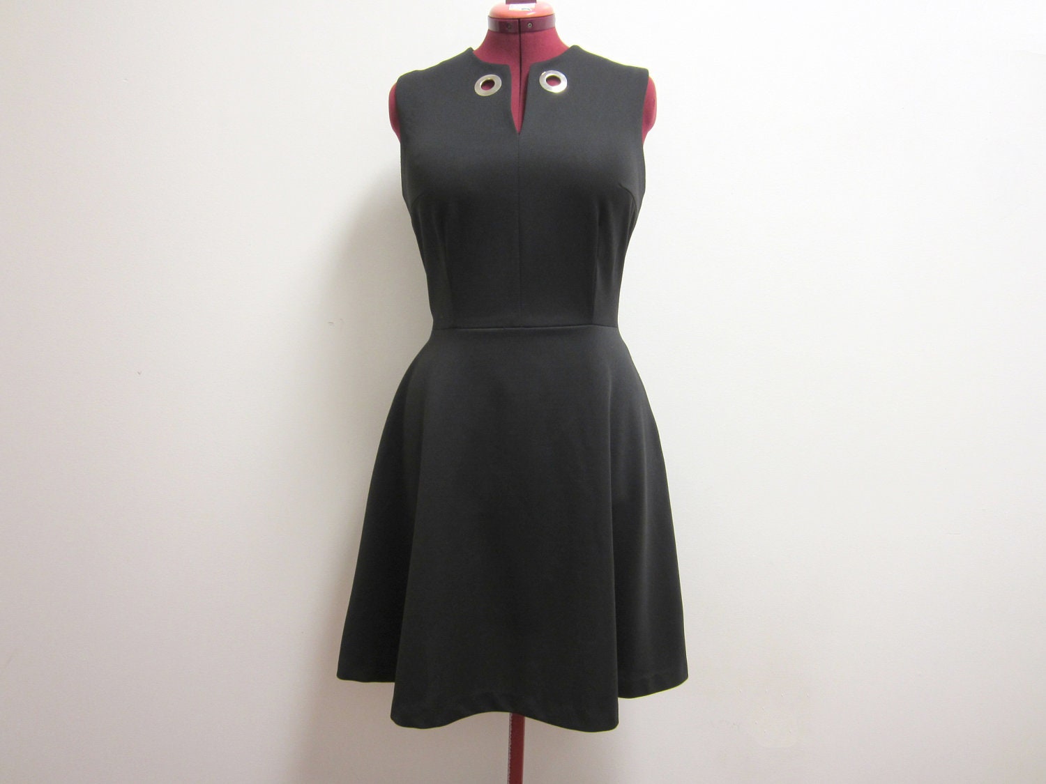 SALE: 1960s Black A-Line Sleeveless Shift Dress - Dark Mod Goth - Vegan - Medium/Large