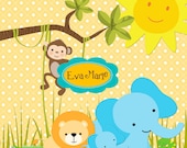 Kids Customized Shower Curtain - Animal or Safari Monogrammed  Shower Curtain - Guest Bathroom Personalized Shower Curtain