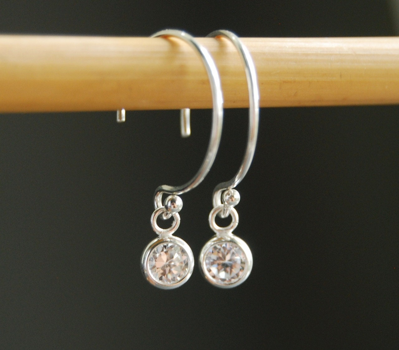 Kei earrings - tiny cz cubic zirconia sterling silver earrings, imitation diamond drop earrings, everyday silver earrings maui, hawaii