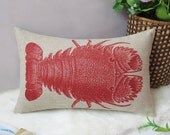 1 cotton linen simple red Lobster fish sea printed throw pillow cover / decorative pillowcase / cushion cover