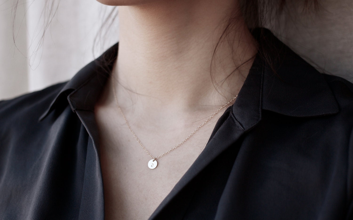 personalized initial charm necklace - circle / round - gold filled or sterling silver - simple delicate handmade jewelry by fancy lemon
