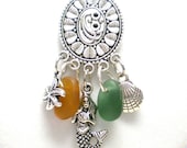 Sea Glass Pendant Necklace Mermaid Starfish Shell Aztec Necklace