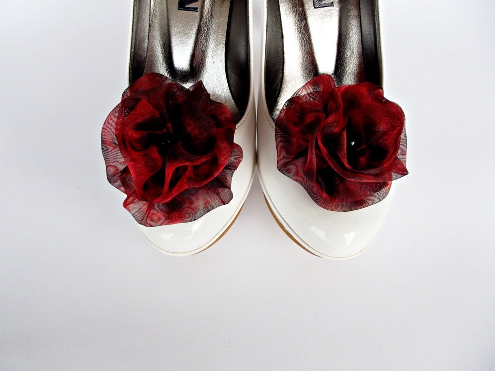 Red & Black Leopard Print Fabric Flowers Shoe Clips