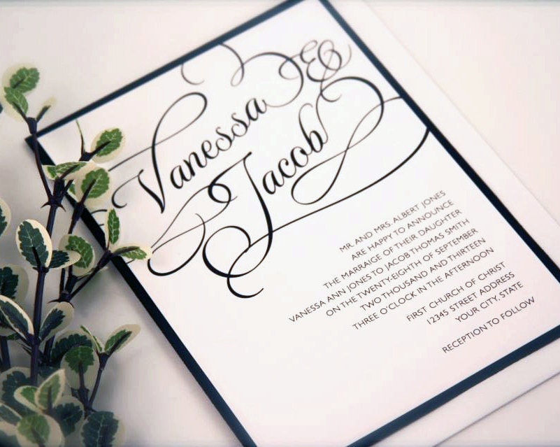 Classic Black & White Scroll Wedding Invitation Suite - DEPOSIT