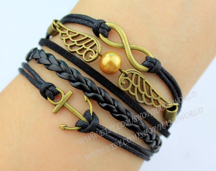 jewelry bracelet antique bronze anchor bracelet wings bracelet infinity karma bracelet infinity karma bracelet best gift for friend.-N1622