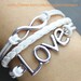 Silvery love bracelet infinity karma bracelet wish bracelet white leather bracelet -N539