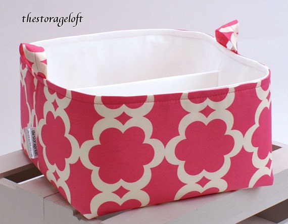 LG Diaper Caddy - Storage Bin Basket Container Organizer - Tarika Pink Fabric