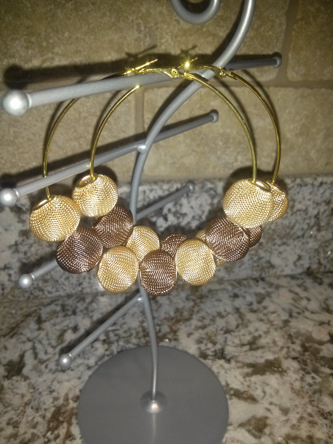 Brown, Tan & Gold Mesh Hoop Earrings