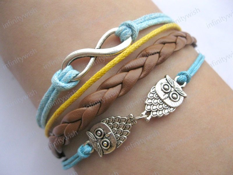 Bracelet-infinity bracelet,lover owls bracelet,braid leather bracelet-Z033