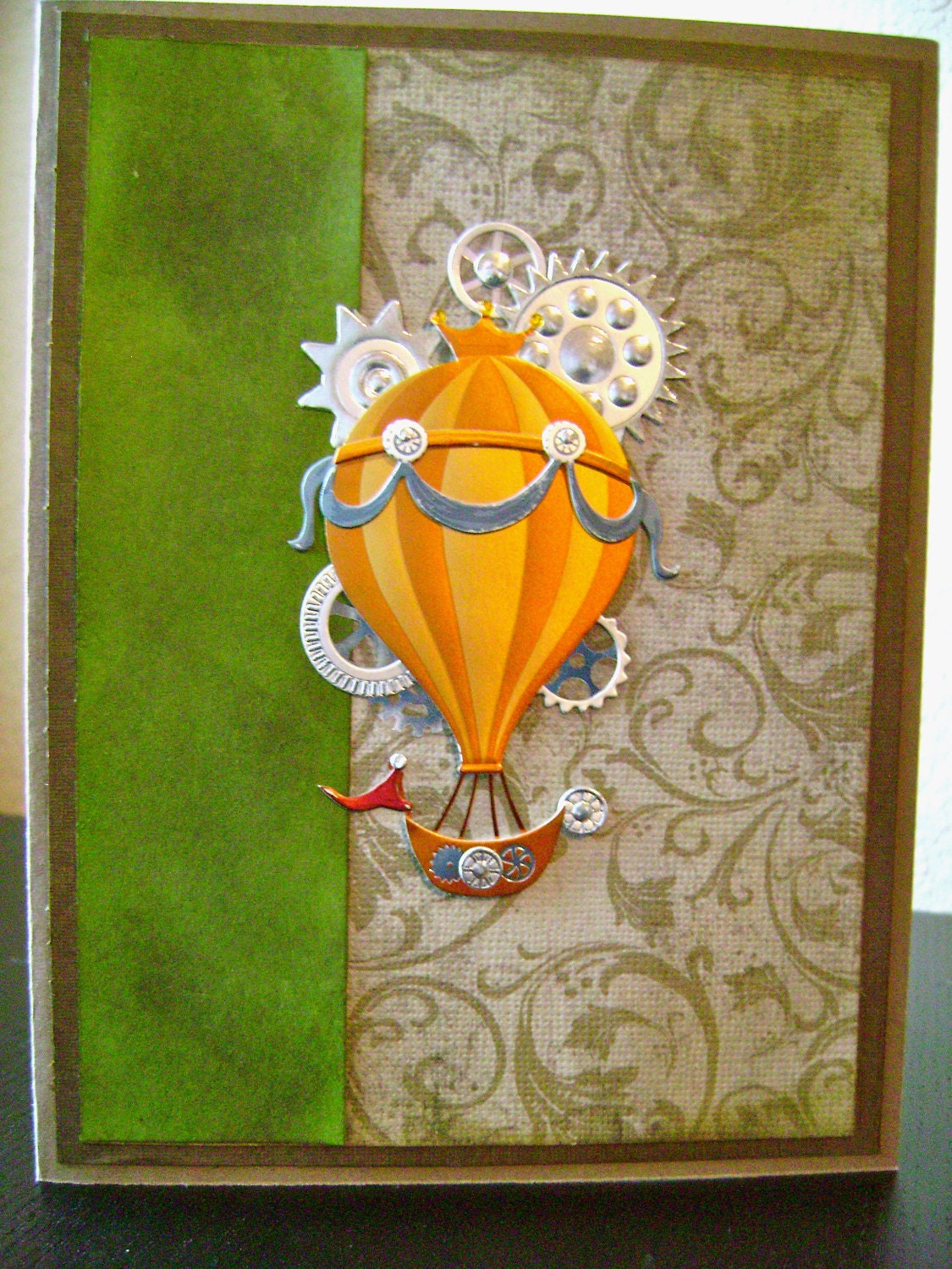 Emerald Air Balloon Steampunk Greeting Card